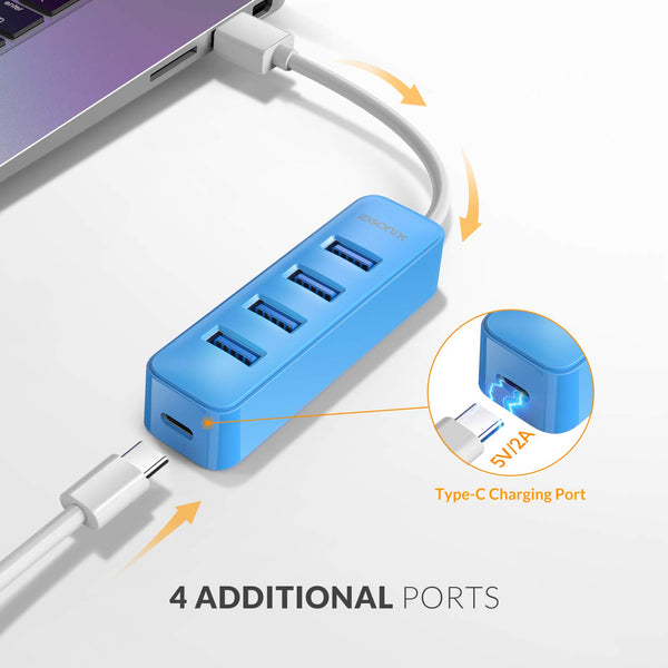 iDsonix USB hub, 4-Port USB 3.0 Hub, 5Gbps HighSpeed Data Transmission USB Hub for Laptop, iMac, Surface Pro, XPS, USB Flash Drives, Mobile HDD, Xbox, Printer, Camera, and More - Yellow
