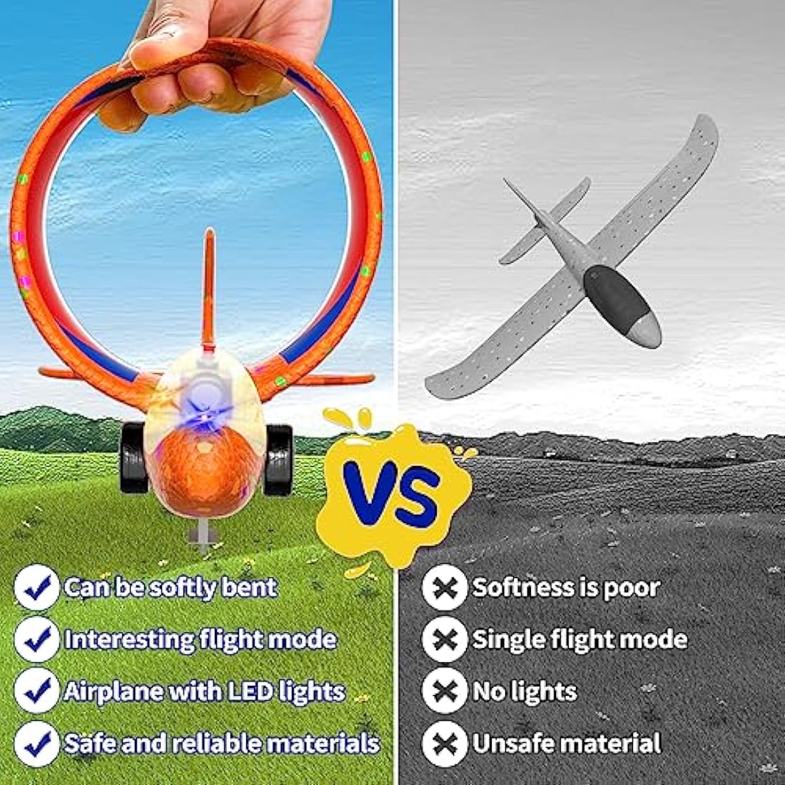 Doloowee 4 IN 1 Airplane Launcher Toys, LED Foam Glider Airplane Catapult, 2 Flight Modes, Outdoor Sports Flying Toys 3-12 Years Old Boys Girls Birthday Gifts