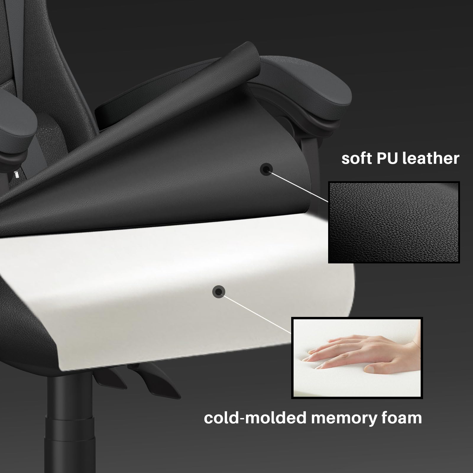 bigzzia Ergonomic Gaming Chair - Gamer Chairs with Lumbar Cushion + Headrest, Height-Adjustable Office & Computer Chair for Adults (without footrest, White)