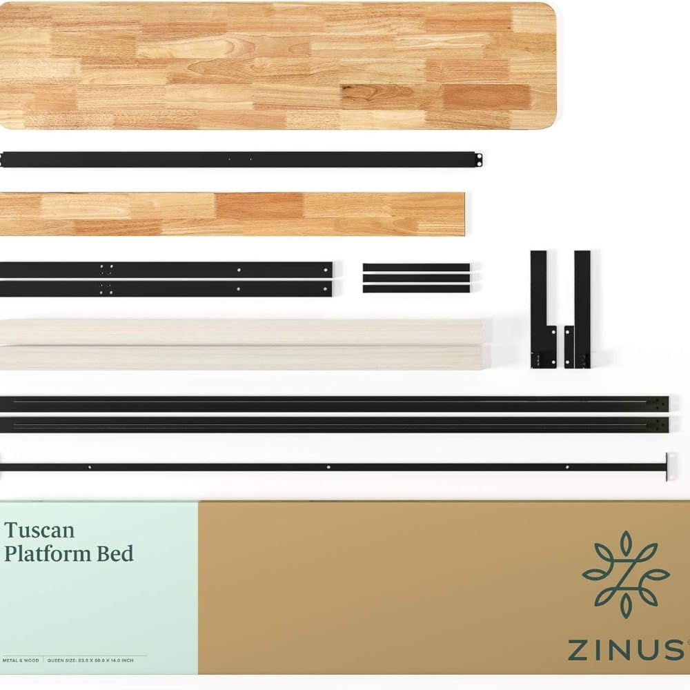 Zinus Olivia Single Bed frame - Bed 90x190 cm - 36 cm Height - Metal and Wood Platform Bed frame - Natural Brown and Black