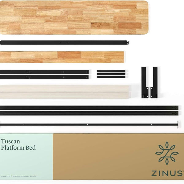 Zinus Olivia Single Bed frame - Bed 90x190 cm - 36 cm Height - Metal and Wood Platform Bed frame - Natural Brown and Black