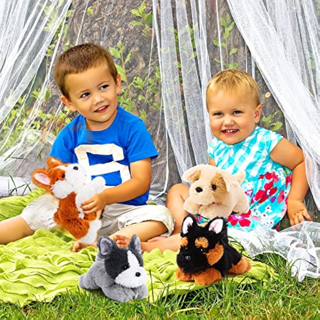 4 Pack 8 Inch Dog Plush Stuffed Animal Soft Fluffy Puppy Pillow Set Dog Theme Party Favor Contains Corgi Schnauzer Golden Retriever German Shepherd Toy Gift for Kids Birthday Baby Room Home Decor