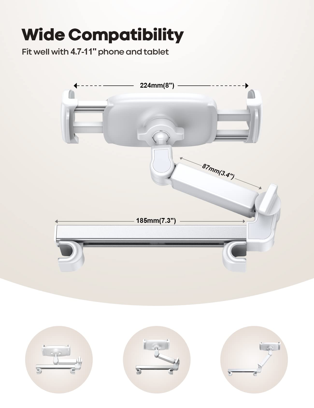 Lamicall Car Headrest Tablet Mount - [Aluminium Arm] 2025 Adjustable Car Tablet Holder, 360° Rotating Backseat Mount for Kids, for 2024 iPad Pro 13, Air 6, Mini, Tab, Phones, 4.7-13” Device - Black
