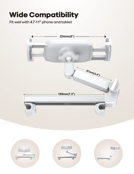 Lamicall Car Headrest Tablet Mount - [Aluminium Arm] 2025 Adjustable Car Tablet Holder, 360° Rotating Backseat Mount for Kids, for 2024 iPad Pro 13, Air 6, Mini, Tab, Phones, 4.7-13” Device - Black