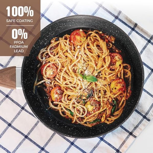 DishDelight 15 Piece Non-Stick Cookware Set, Nonstick Induction Granite-Coated Pots and Pans Set, Nonstick Saucepans Set, Black