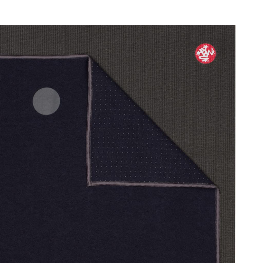Manduka Yogitoes Yoga Towel ? Rubber Grip Dots Non-Slip Bottom, Quick Dry Fitness Towel for Hot Yoga, Pilates, Exercise - 79 Inch, Midnight