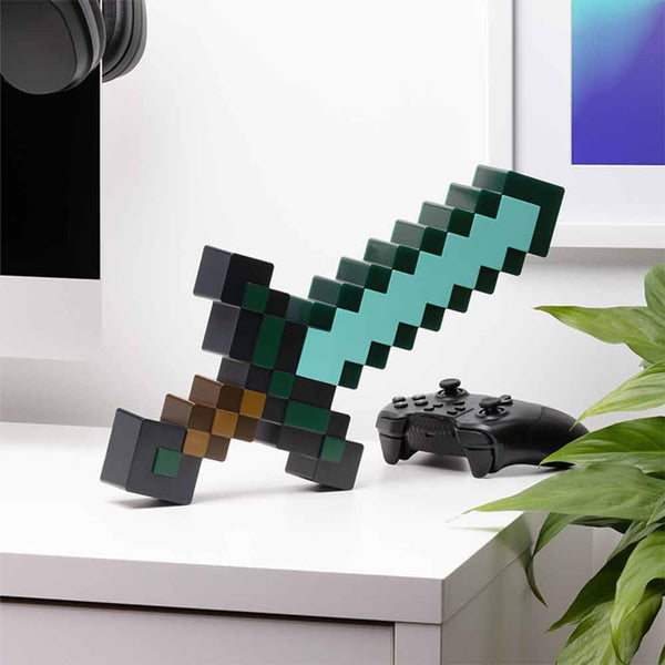 Minecraft Diamond Sword Light - Officially Licensed Merchandise, 3 Dynamic Light Modes with Sound Reaction, Gamer Room Decor and Collectible, USB or Battery Powered | Paladone
