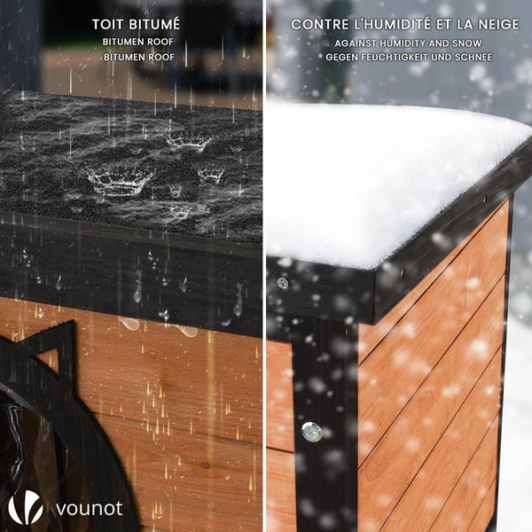 VOUNOT Cat House Outdoor with Kennel Door Privacy Window Cat Wooden Shelter 57x45x43cm, Grey