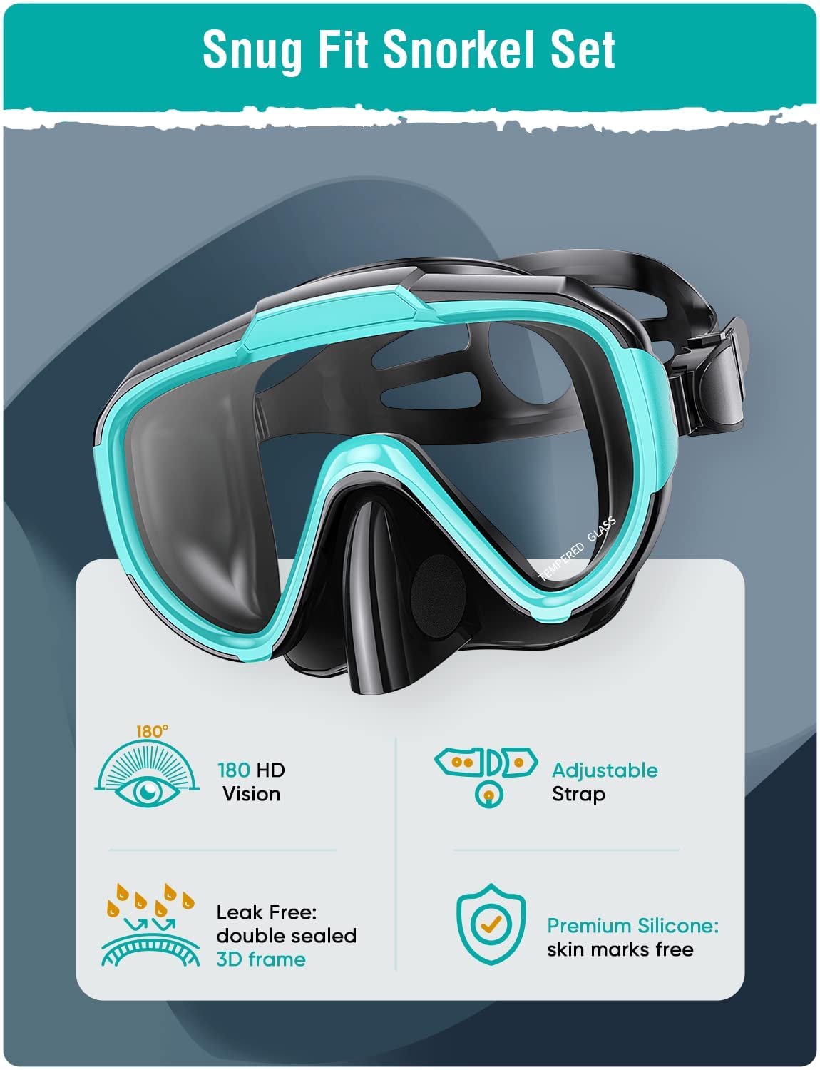 Lealinga Snorkel Set Adults Snorkel Mask Anti-Fog Panoramic View Diving Mask Dry Top Snorkel Kit with Travel Bag Diving Set for Snorkeling Scuba Diving Swimming Travel