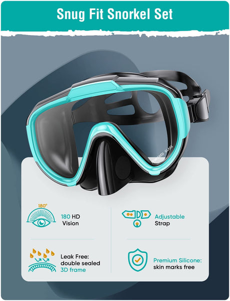 Lealinga Snorkel Set Adults Snorkel Mask Anti-Fog Panoramic View Diving Mask Dry Top Snorkel Kit with Travel Bag Diving Set for Snorkeling Scuba Diving Swimming Travel