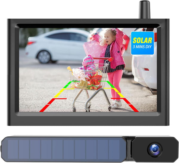 AUTO-VOX Solar Powered Wireless Reversing Camera & Screen Kit, 3 Mins DIY Installation, Clear Image Backup Camera with IP69K Waterproof for Cars and Van