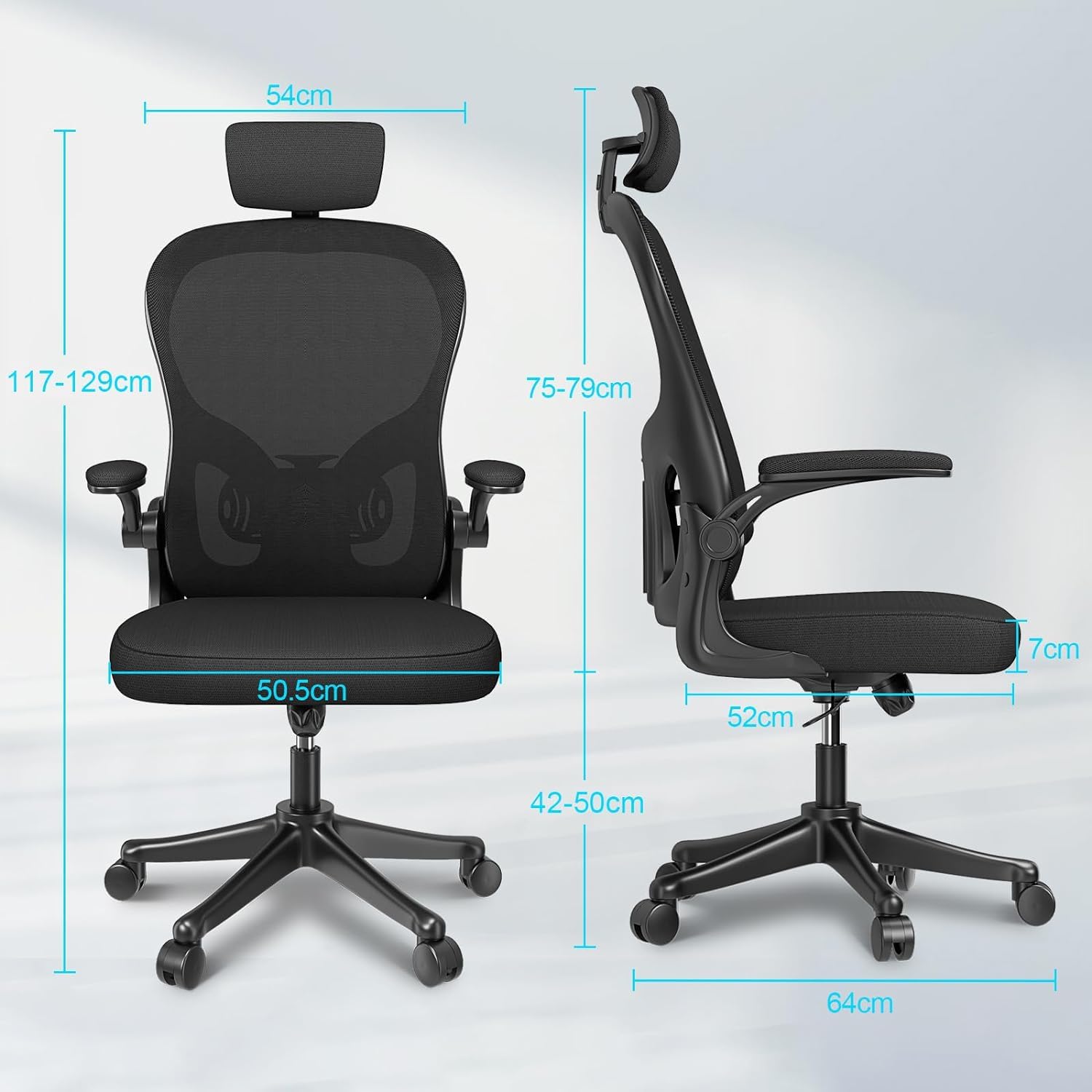 naspaluro Office Chair Ergonomic Desk with 90° Flip-up Armrest Lumbar Support, Height Adjustable Chair, Executive Swivel Computer Padded Seat Cushion for Home/Office