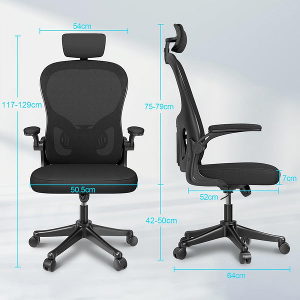 naspaluro Office Chair Ergonomic Desk with 90° Flip-up Armrest Lumbar Support, Height Adjustable Chair, Executive Swivel Computer Padded Seat Cushion for Home/Office