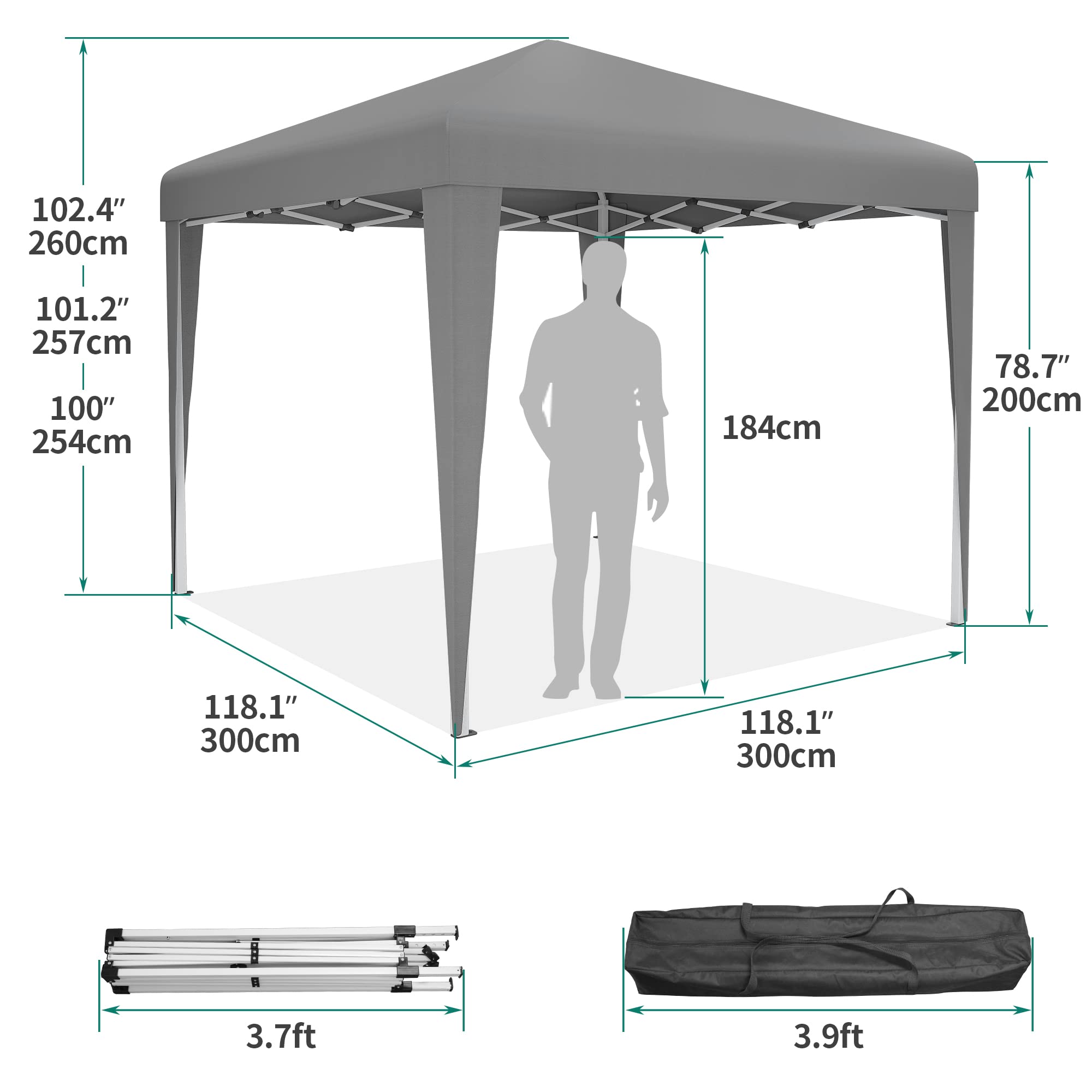 YITAHOME 3x3Meter Instant Heavy Duty Pop Up Gazebo, Folding Garden Camping Party Tent Canopy Marquee with Roller Bag
