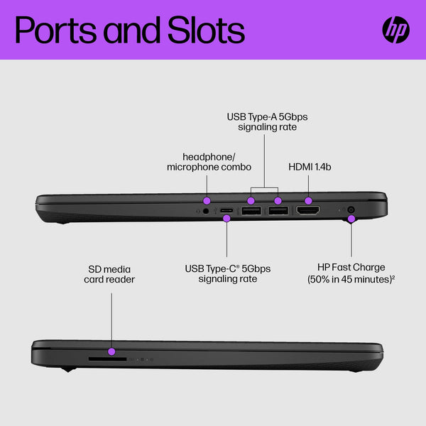 HP 14" Laptop, Intel Core i5-1235U Processor, 8 GB RAM, 512 GB SSD, Intel Iris Xe Graphics, FHD Display, Up to 8hrs battery, Win 11, Dual Speakers, Natural Silver, 14s-dq5005sa