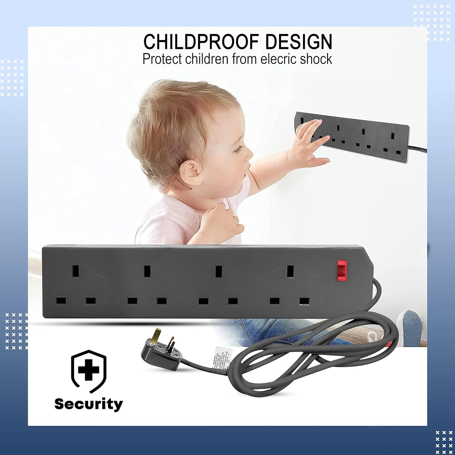 K-MART Heavy Duty Extension Lead UK Pin Plug and Cable, 4 Gang Way 2m Power Adapter, Multi Socket Mains Strip (White, 1 Pack)