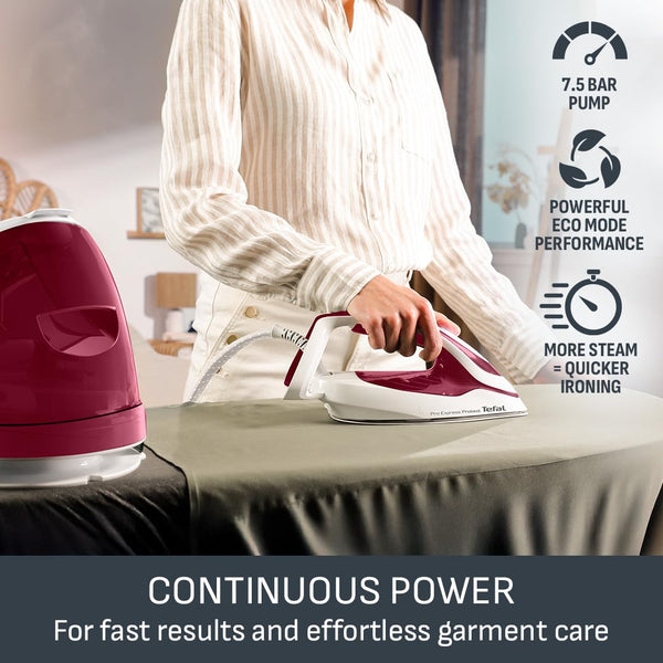 Tefal ProExpress Protect Steam Generator Iron, 7.5-Bar High Pressure, 560g/min Steam Boost, 135g/min Steam Output, No-Setting Technology, Anti-Drip Protection, 1.8 Litre, Blue & White,GV9224