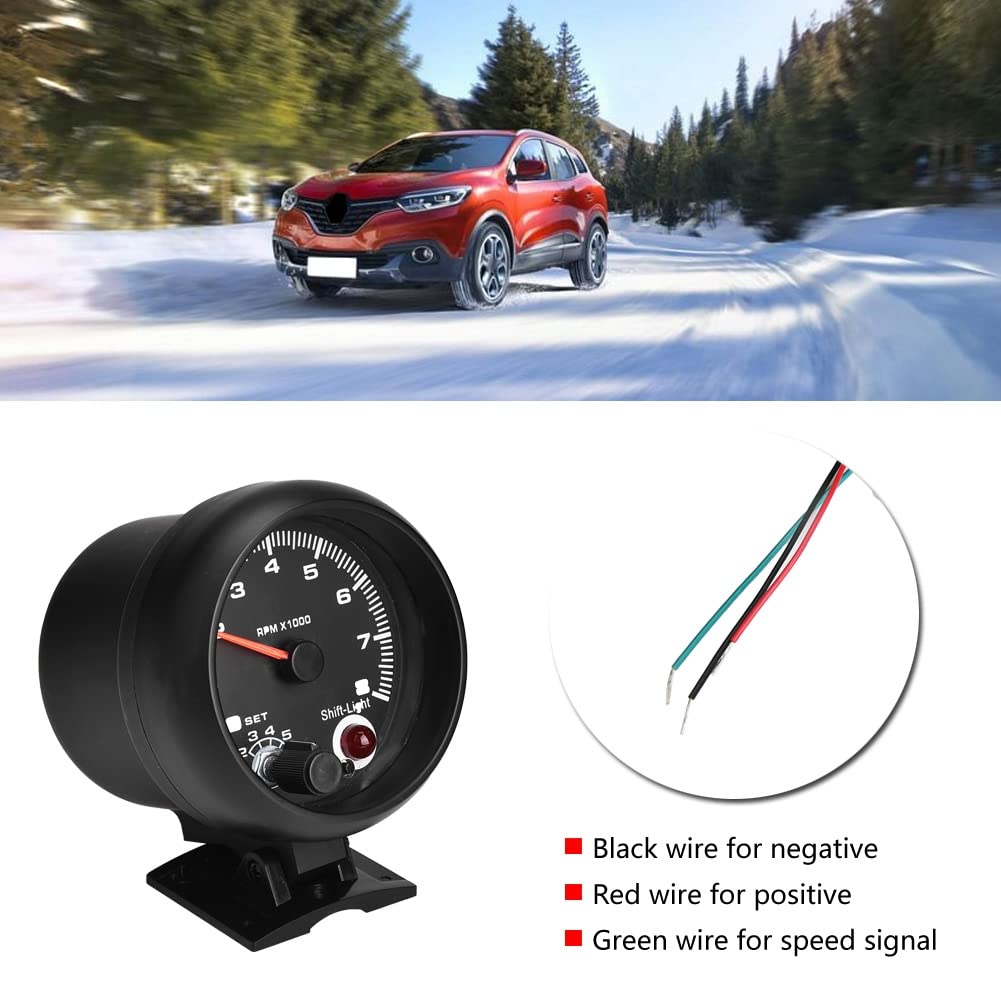 TKSE Tachometer 12V, 0-8000 RPM Car Universal Tachometer Rev Counter Tacho Gauge Meter LED Shift Light
