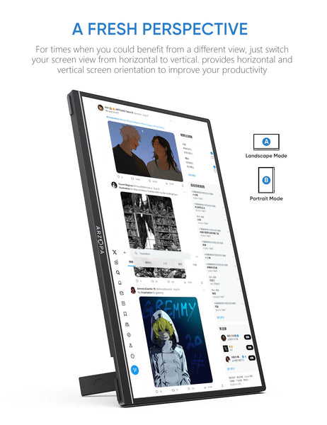 ARZOPA 16.1'' 144Hz Portable Monitor with Storage Bag, 100% sRGB 1920×1080P FHD HDR 144HZ Gaming Monitor, Ultra Slim - Eye Protection-External Second Screen for Laptop/PC/Mac/PS3/4/5/Xbox - Z1FC（Grey）