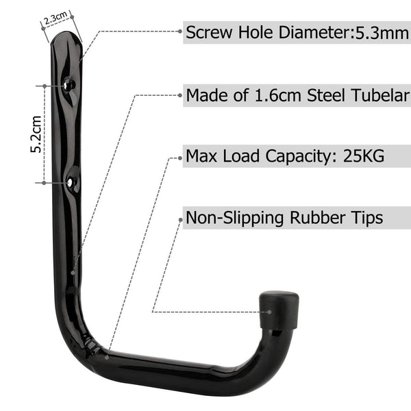 pipabiba 17cm Garage Storage Ladder Hooks, 6 Pack Heavy Duty Wall Mount Utility Hanger Organizer to Folded Chairs, Bicycles, Power Tools, Garden Hoses (19cm x 17cm)