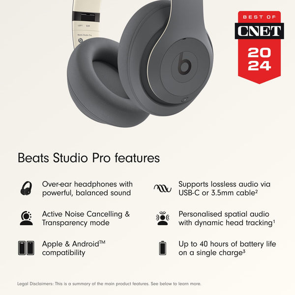 Beats Studio Pro – Wireless Bluetooth Noise Cancelling Headphones, Personalised Spatial Audio, USBC Lossless Audio, Apple & Android Compatibility, Up to 40 Hours Battery Life – Sand Grey