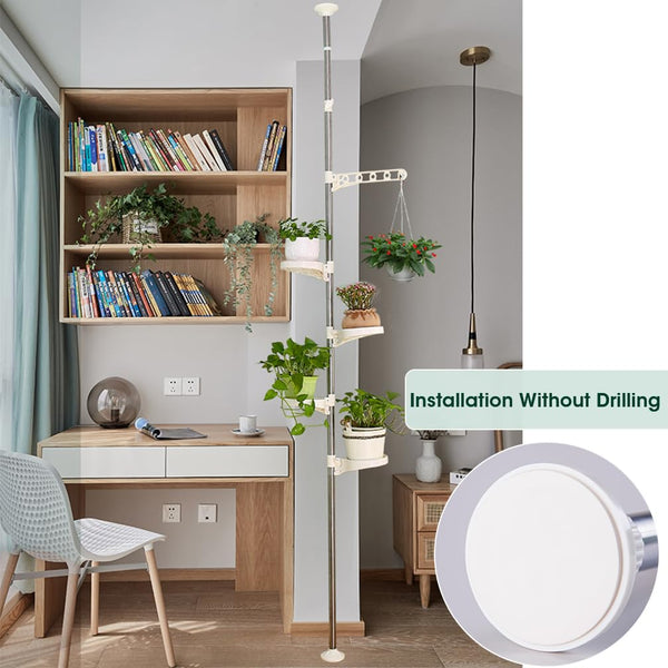 Hershii 5-Layer Indoor Plant Pole Spring Tension Rod Corner Flower Display Rack Adjustable Plant Pot Stand Holder Telescopic Floor to Ceiling Shelf