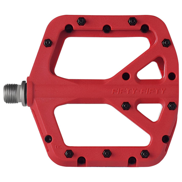 FIFTY-FIFTY Mountain Bike Pedals, Non-Slip MTB Nylon Composite, 9/16" Bicycle Pedals, Lightweight and Wide Flat Platform (Red)