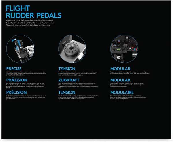 Logitech G Saitek PRO Flight Rudder Pedals, Professional Simulation Pedals with Toe Brake, Non-Slip, Precise Fluid Control, Ajustable Tension Dial, PC - Black