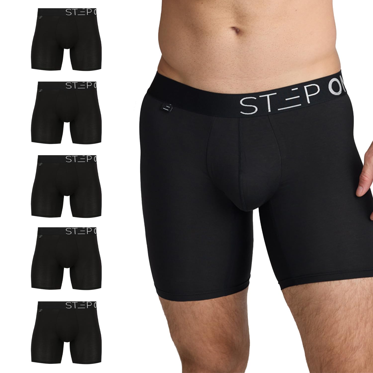 STEP ONE Mens Boxers Shorts Multipack, 5 Pairs, Anti Chafing Underwear for Men, Moisture-Wicking Boxer Shorts with 3D Pouch. Fabric Made from Organic Bamboo