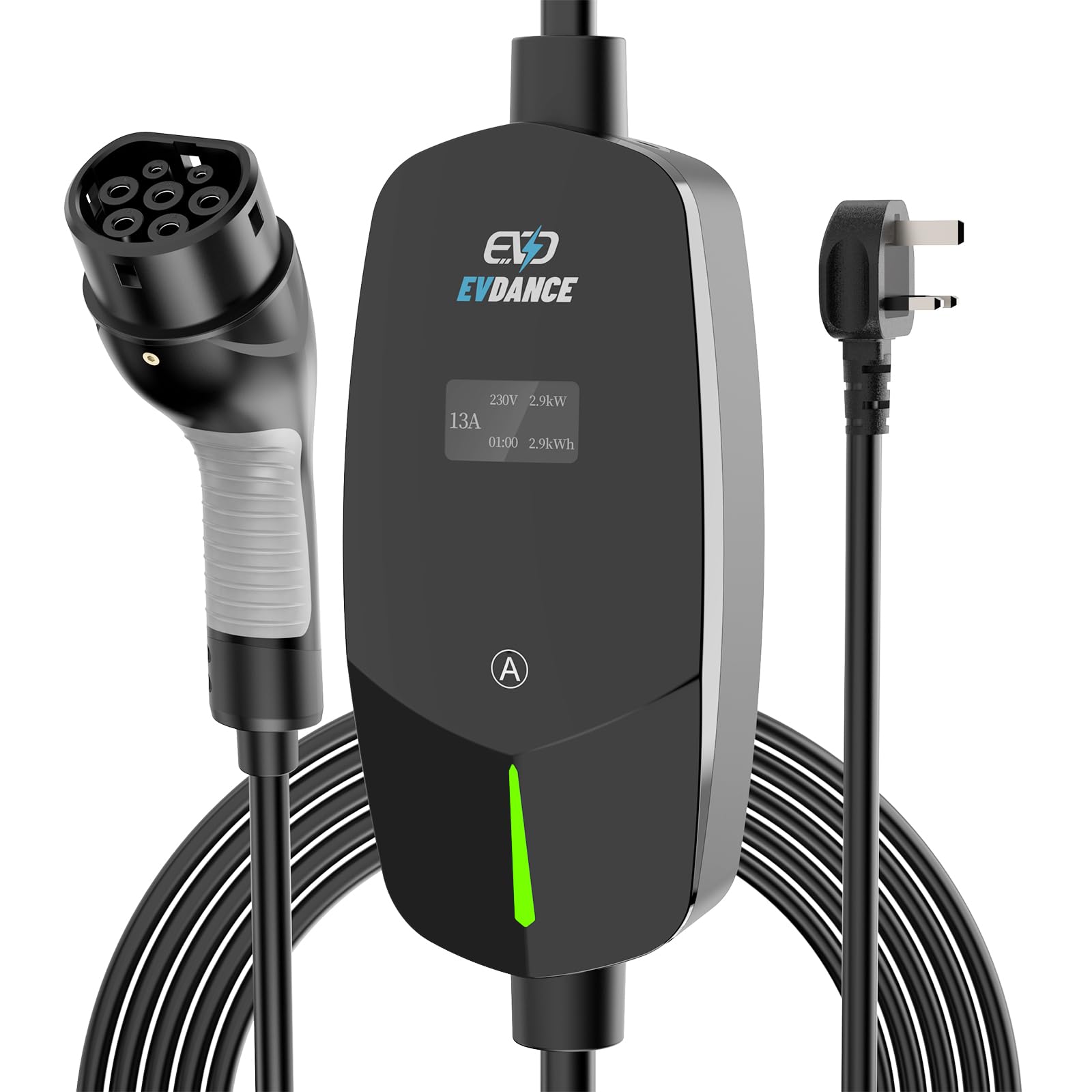 EVDANCE EV Charging Cable for Electric and Hybrid Vehicles, 6 Metres, Mode 2, 3 Pin UK Plug to Type 2 Car Charger