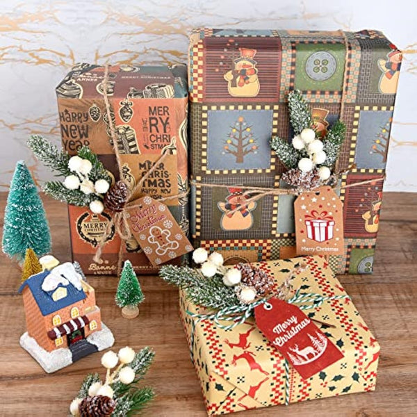 ELECLAND 10 Pcs Christmas Decorations Artificial Pine Branches Stems Spray With Pine Cones Faux Red Berry Holly Leaves for Craft Floral Wreath Ornaments, White