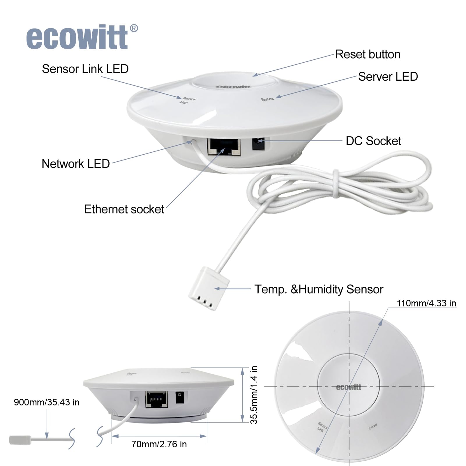 Ecowitt Wittboy Gateway Hub GW2000, 3 Configurations Methods Newest WiFi/Wired Weather Station Sensor Gateway with Temperature-Humidity, Atmospheric