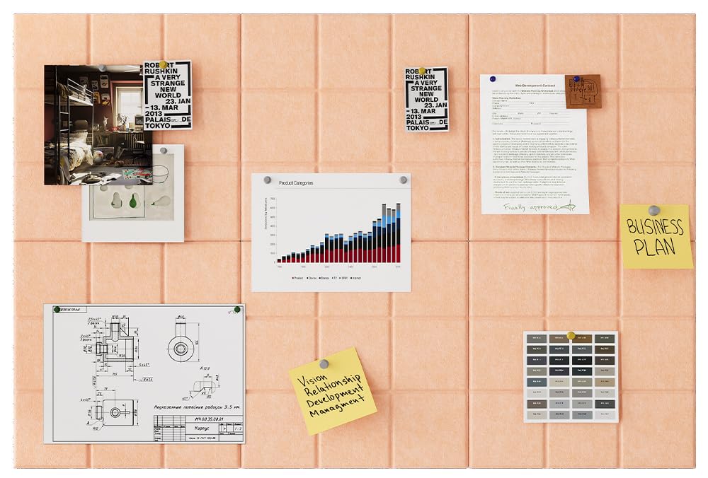 Uoisaiko Large 30x30cm Felt Board Tiles with 30 Pins, Pack of 6 Bulletin Board Notice Boards for Home Office Kitchen, Self Adhesive Pin Board Wall Tiles for Photos Memos