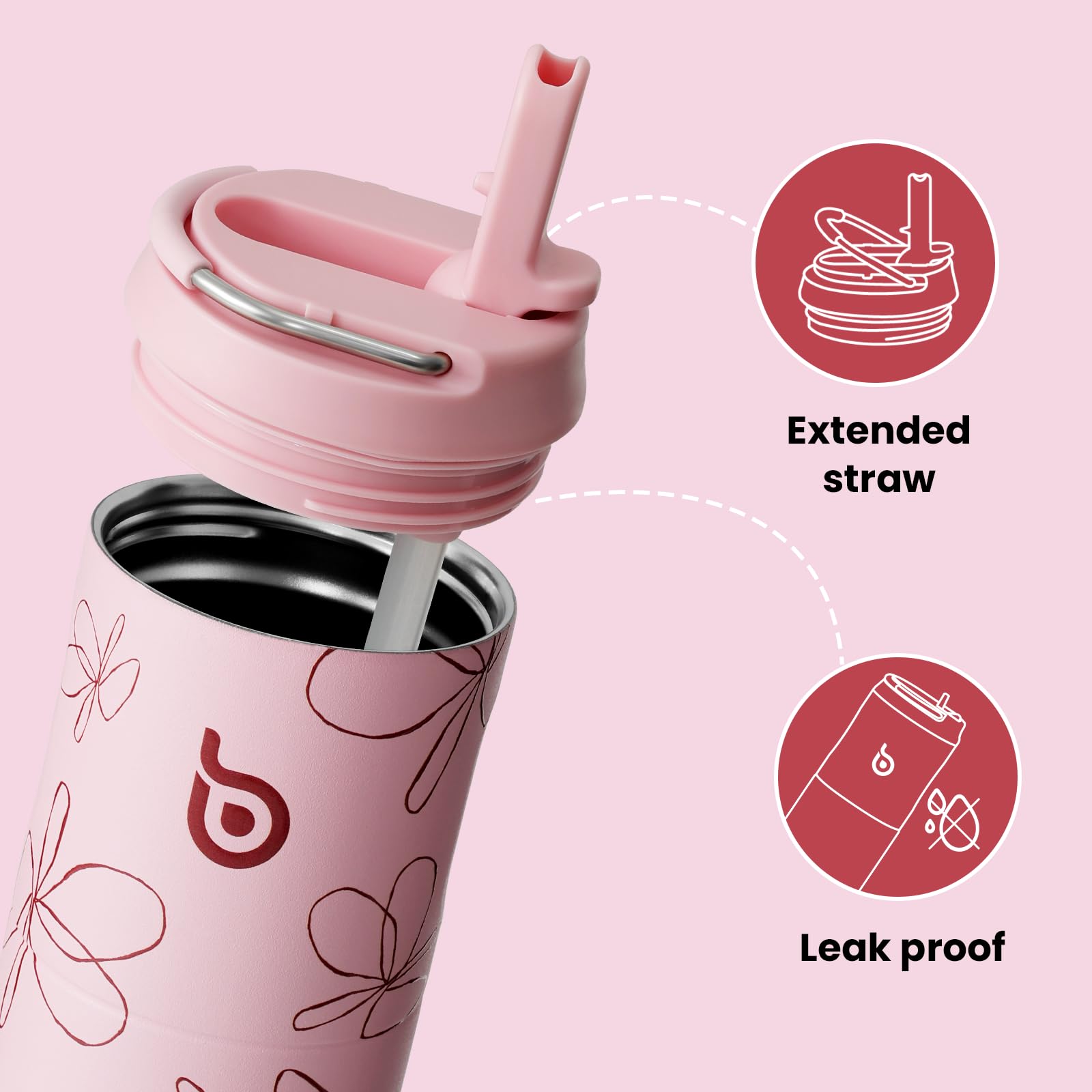 Insulated Water Bottle 700ml(24oz) with Straw, Lid, and Handle - Stainless Steel Sports Travel Gym Bottle for Men and Women (Skiing)