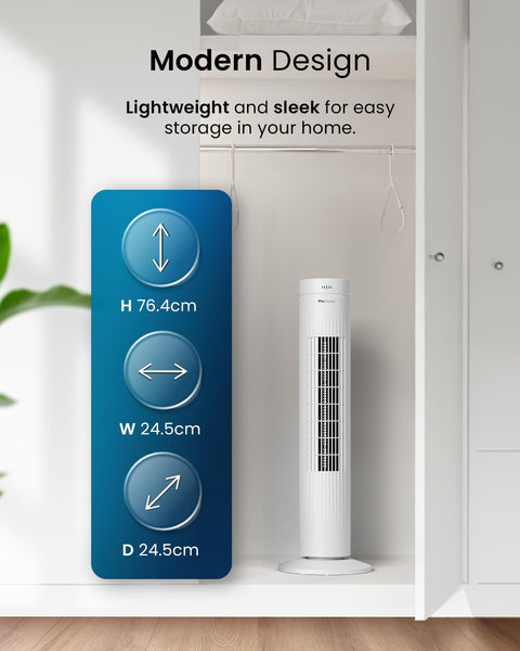 Pro Breeze Bladeless Tower Fan Quiet & Portable with Remote Control, 90° Oscillation, 15h Timer, 4 Modes, 3 Speeds - Powerful Electric 45W Motor Standing Air Circulator for Bedroom & Office