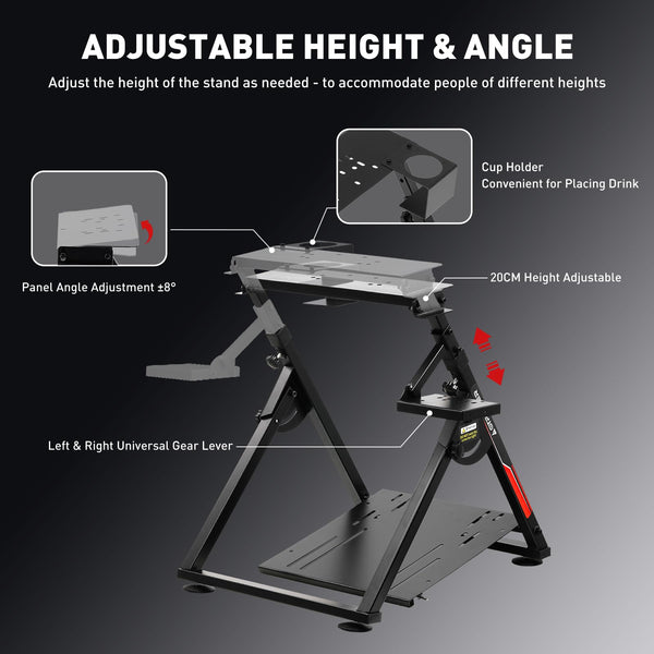 GTPLAYER Steering Wheel Stand for G25 G27 G29 G920 Foldable Racing Wheel Stand with Cup Holder Adjustable Height/Angle, Driving Simulator Gaming Wheel Stand