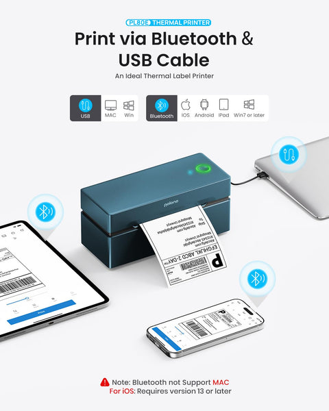 POLONO Bluetooth Thermal Shipping Label Printer, Wireless 4x6 Shipping Label Printer for Small Business, Support iOS, Android, Windows and Mac, Compatible with Amazon, Ebay, Shopify, Etsy, USPS (Grey)