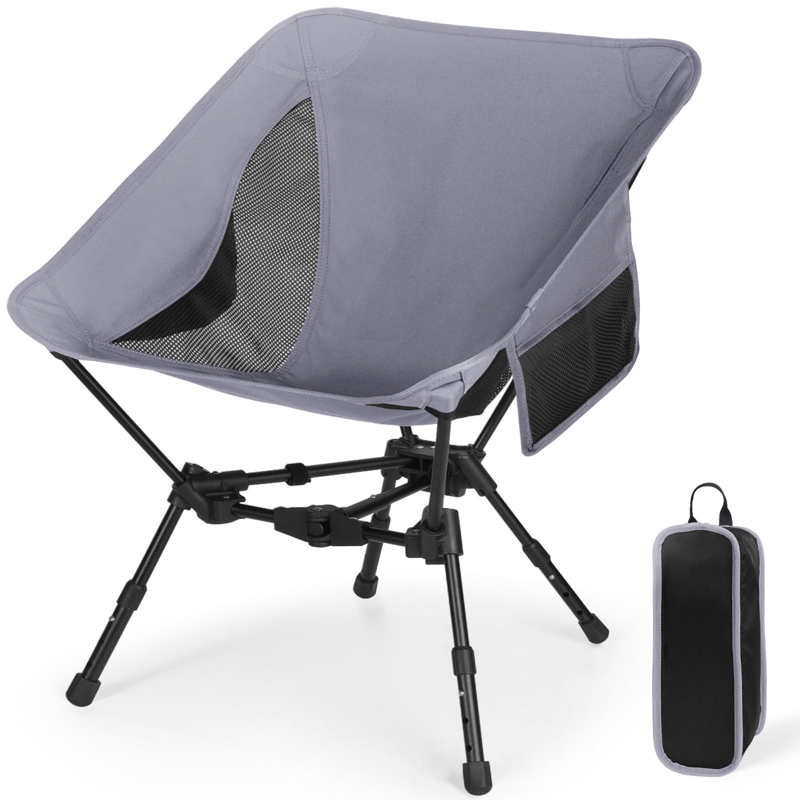 Portable Folding Camping Chair: Lightweight Height Adjustable Camping Chairs Stable Supports 330 Lbs with Side Pockets for Outdoor Camp, Travel, Beach, Lawn (Black)