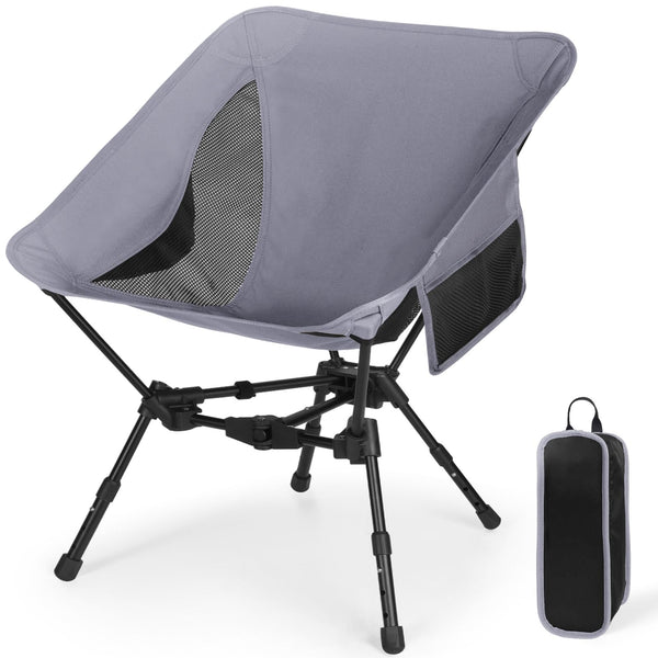 Portable Folding Camping Chair: Lightweight Height Adjustable Camping Chairs Stable Supports 330 Lbs with Side Pockets for Outdoor Camp, Travel, Beach, Lawn (Black)