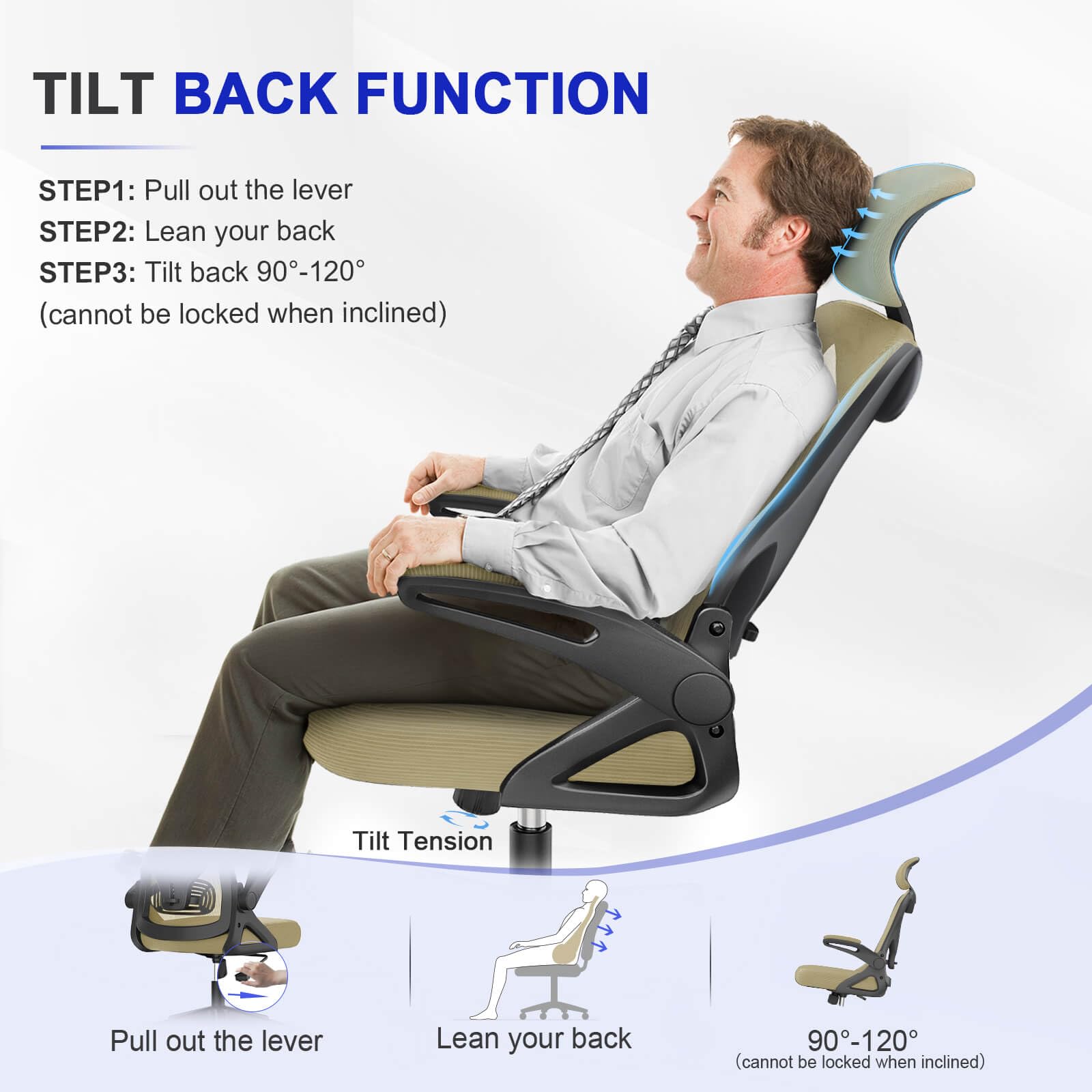 Office Chair - Ergonomic Desk Chair with Lumbar Support Headrest Adjustable, Padded Flip-up Armrests Comfy Seat Cushion High Back Executive Manager Chair For Home Office