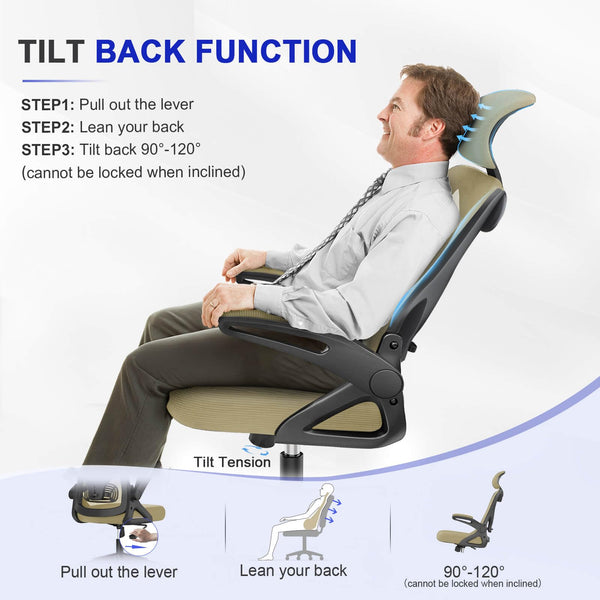 Office Chair - Ergonomic Desk Chair with Lumbar Support Headrest Adjustable, Padded Flip-up Armrests Comfy Seat Cushion High Back Executive Manager Chair For Home Office