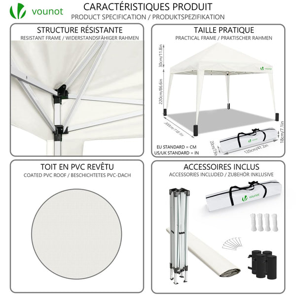 VOUNOT 3m x 3m Pop Up Gazebo with Sides & 4 Weight Bags & Carry Bag, Marquee Garden Party Tent Outdoor, Grey