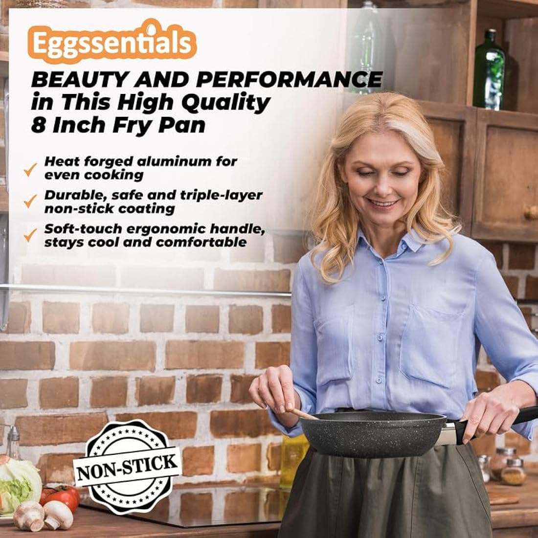 Eggssentials 2 IN 1 Egg Pan & Poacher, Granite Nonstick Fry Pan with Lid, Poached Egg Maker - 4 Cups