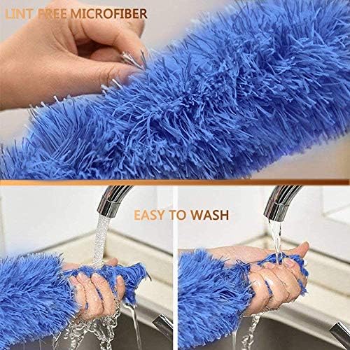 Feather Duster Extendable with Stainless Steel Extension Pole, 100 Inches Extra Long Telescopic Dusters, Cobweb Duster with Bendable Head for Cleaning Blinds, Interior Roof, Ceiling Fan, Cars