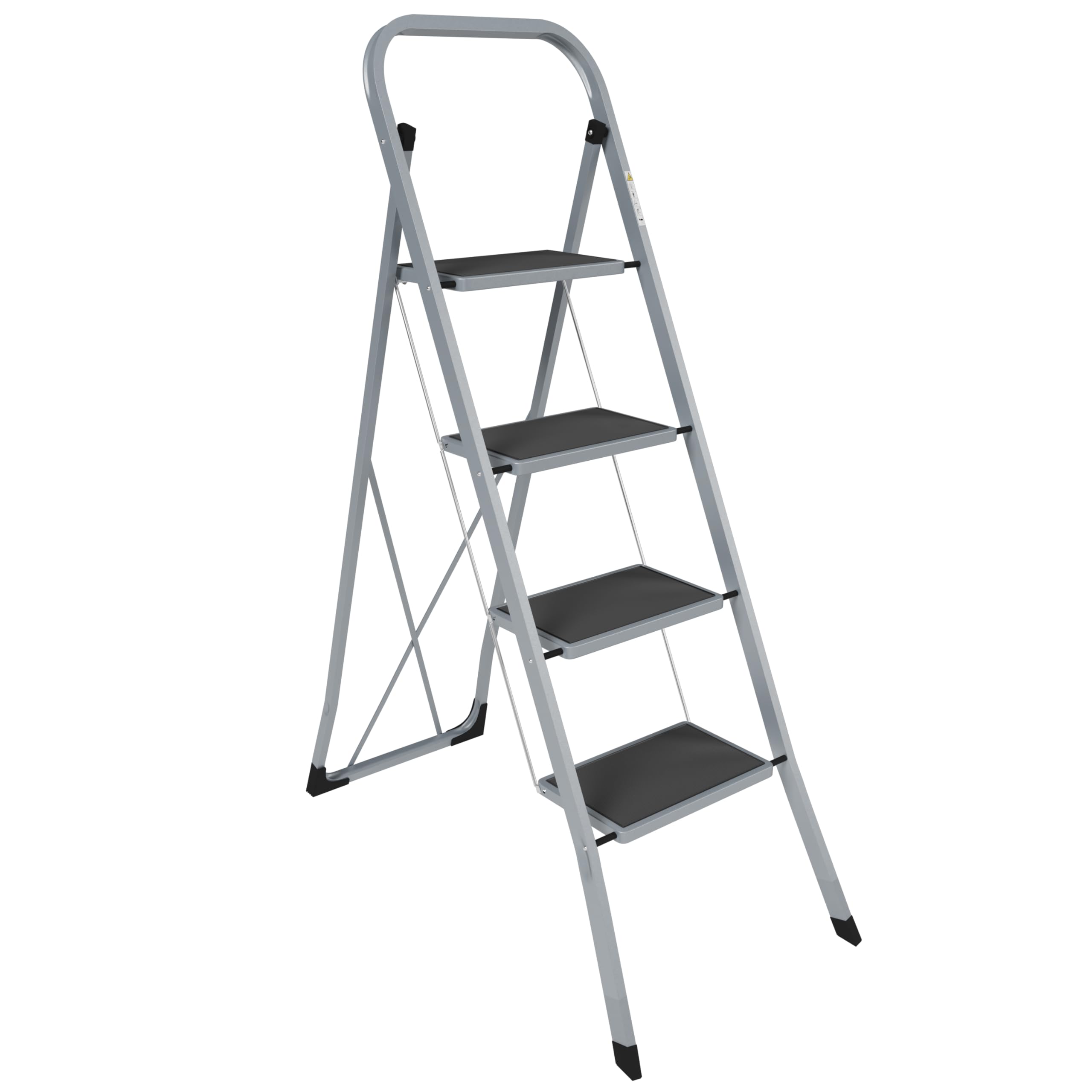 Home Vida 3 Step Ladder - Heavy Duty Steel Folding Ladder with Slip-Resistant and Wide Steps, Folding Mechanism, 150kg Max Load, Home/Kitchen/DIY/Garden Use, White