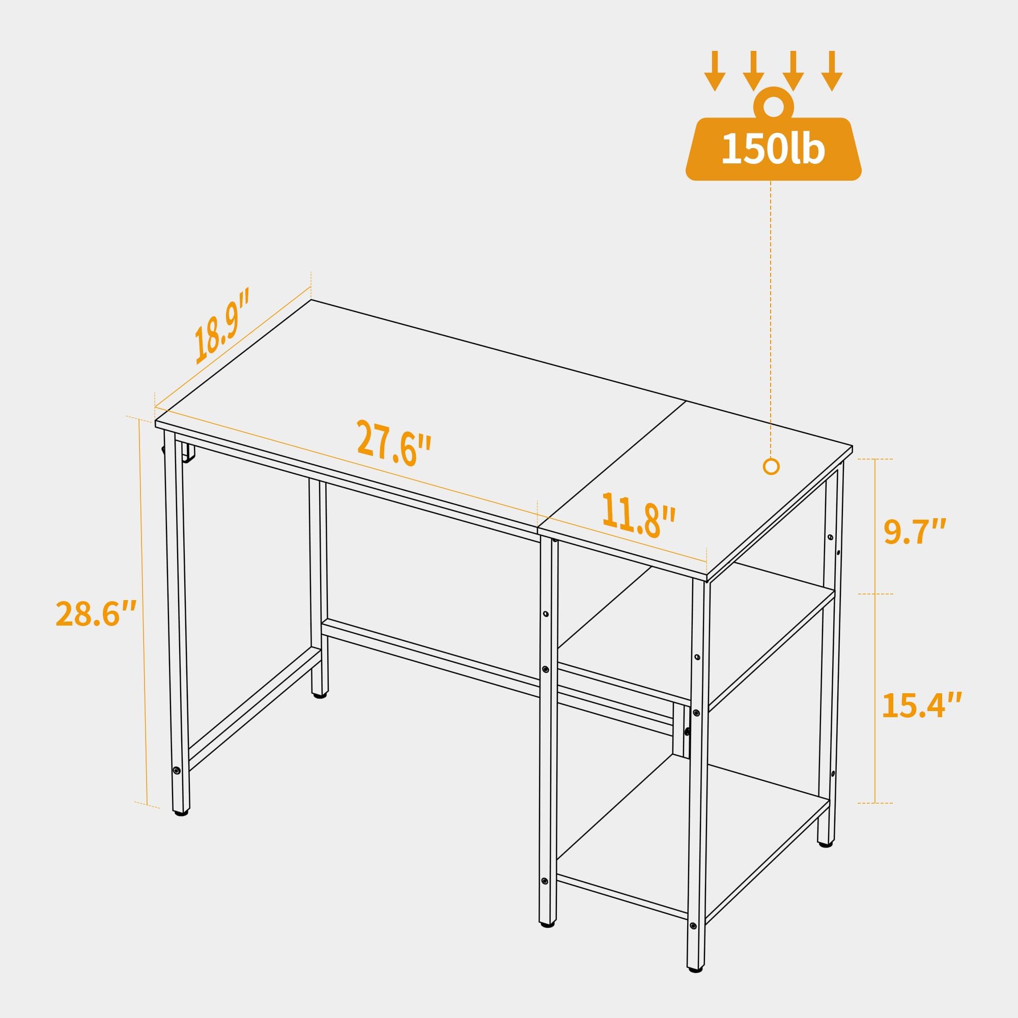 CubiCubi Computer Desk with Monitor Stand and Storage Shelves, 120cm Home Office Desk Study Writing Table, White