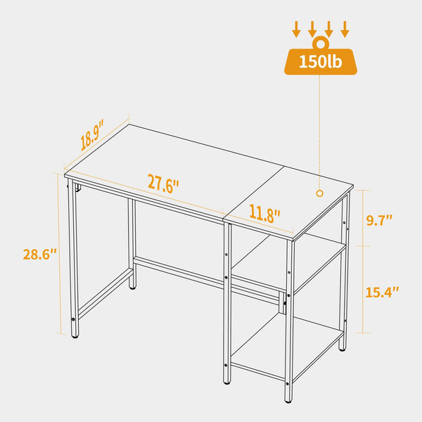 CubiCubi Computer Desk with Monitor Stand and Storage Shelves, 120cm Home Office Desk Study Writing Table, White