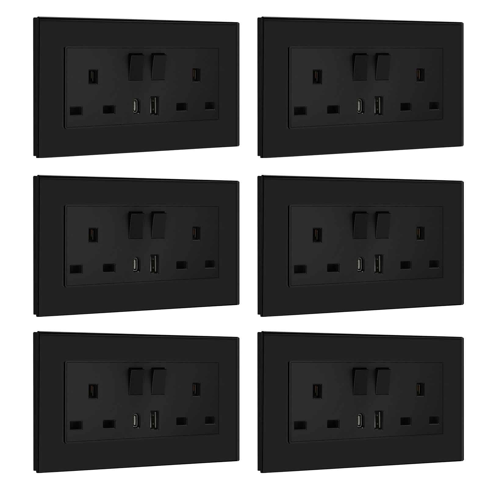 BSEED Double Socket 13A with LED Indicator, Double Switched Wall Socket 2 Gang UK Standard, Electric Switched Plug Power Wall Outlet with Glass Panel, Grey