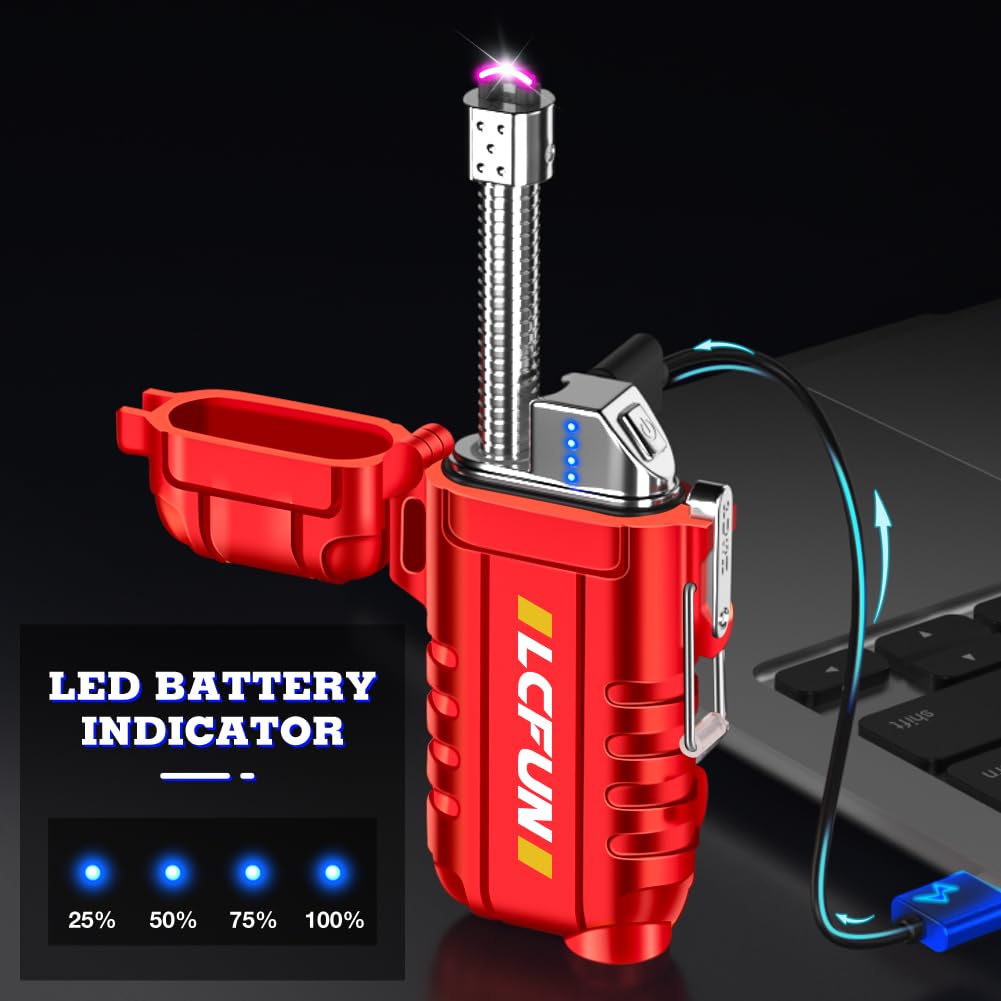 Electric Lighter Rechargeable USB, Electronic Plasma Arc Lighter Windproof and Waterproof for Hiking, Camping, Outdoor, Survival, Tactical, EDC Gear, Gifts for Him Men (Black)