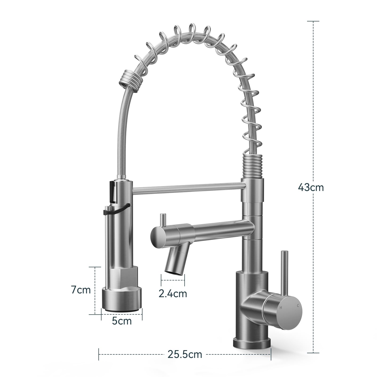 Warmiehomy 5 Modes Kitchen Taps Mixer with Pull Out Spray,High Arc 360° Swivel Dual Spout Pull Down Stainless Steel Kitchen Sink Taps,Brushed Nickel